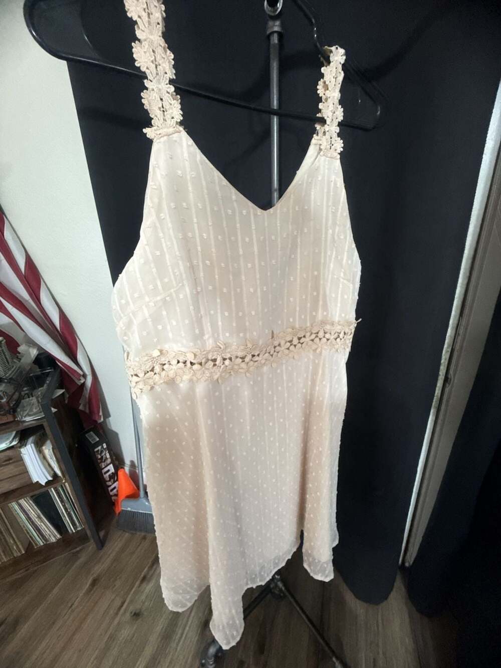 Swiss Dot Lace Trim V-Neck Cami Summer Dress